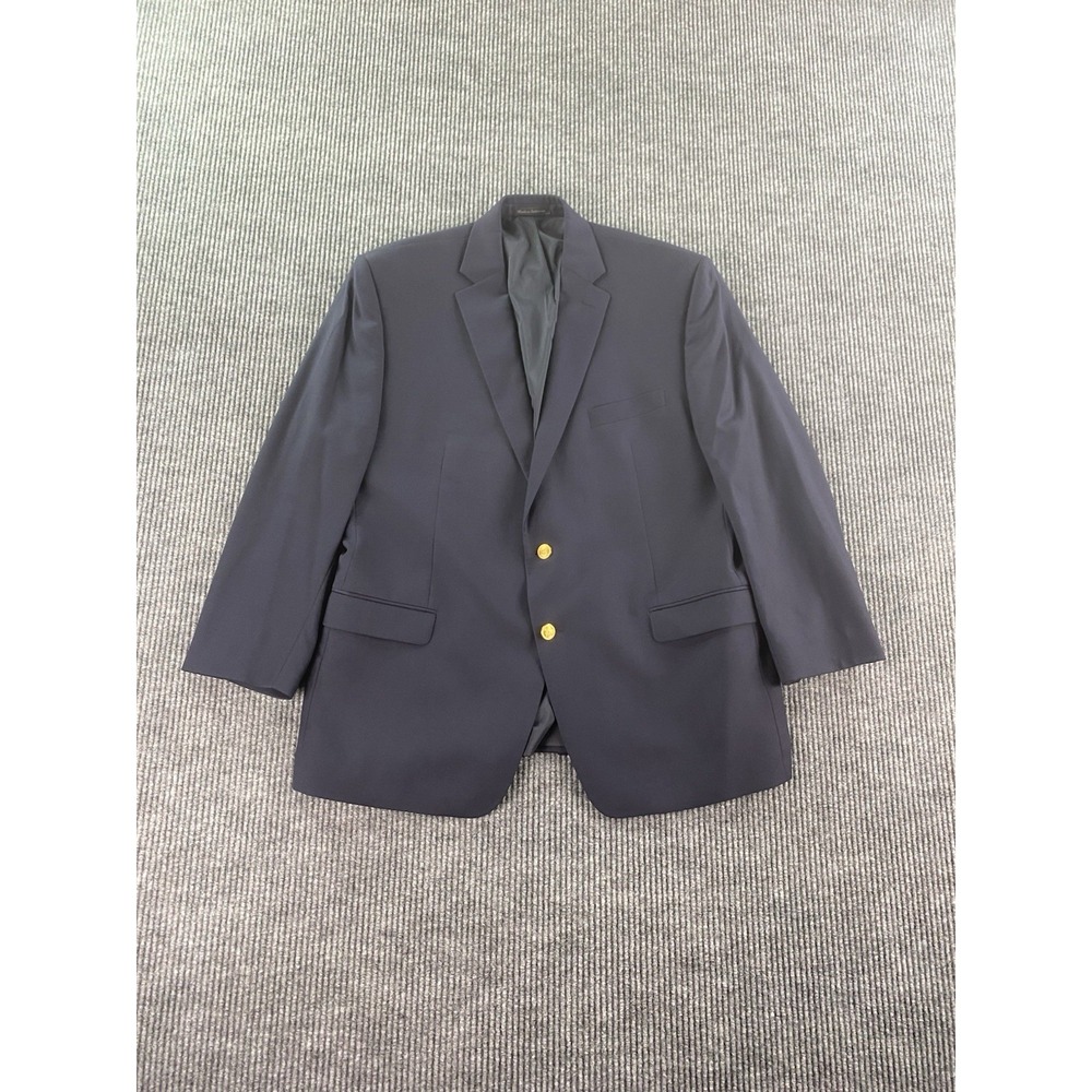 Ralph Lauren Blazer 46 R Navy Wool Gold Button Logo University Premium Sport LRL